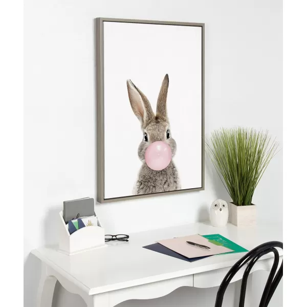 Kate and Laurel Sylvie Bubble Gum Bunny Framed Canvas Wall Art by Amy Peterson Art Studio 18x24 GrayGrey