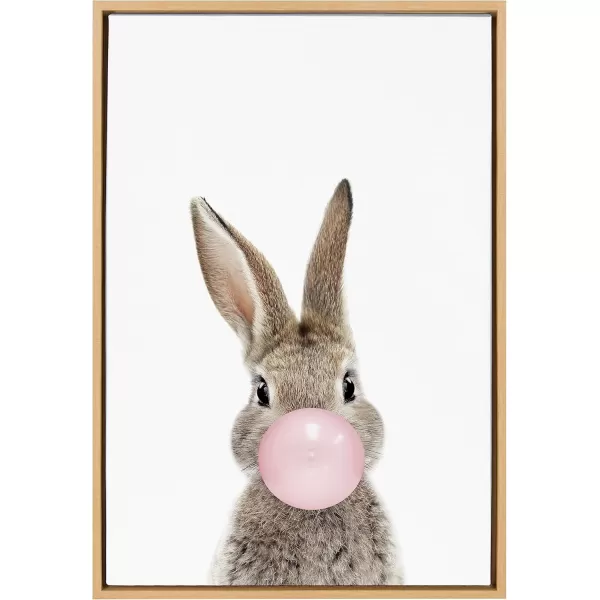 Kate and Laurel Sylvie Bubble Gum Bunny Framed Canvas Wall Art by Amy Peterson Art Studio 18x24 GrayNatural
