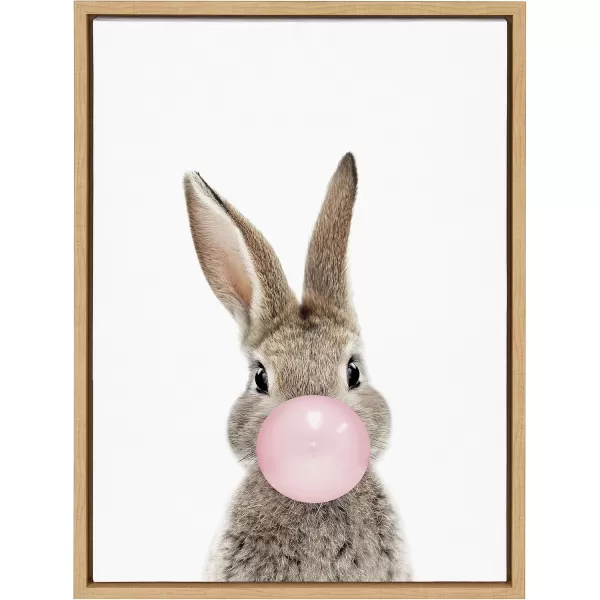 Kate and Laurel Sylvie Bubble Gum Bunny Framed Canvas Wall Art by Amy Peterson Art Studio 18x24 GrayNatural