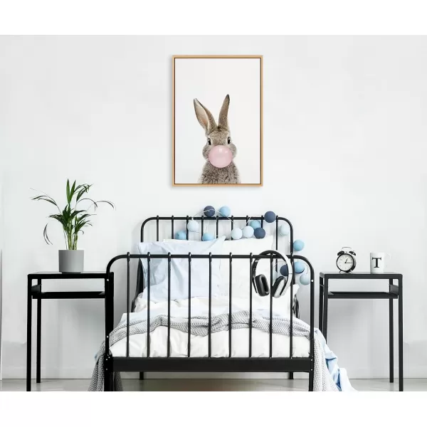 Kate and Laurel Sylvie Bubble Gum Bunny Framed Canvas Wall Art by Amy Peterson Art Studio 18x24 GrayNatural