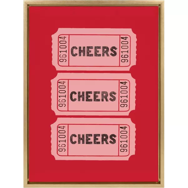 Kate and Laurel Sylvie Cheers Pink Red Ticket Framed Canvas Wall Art by Alli Standefer 18x24 Bright Gold Admission Ticket Art for Wall
