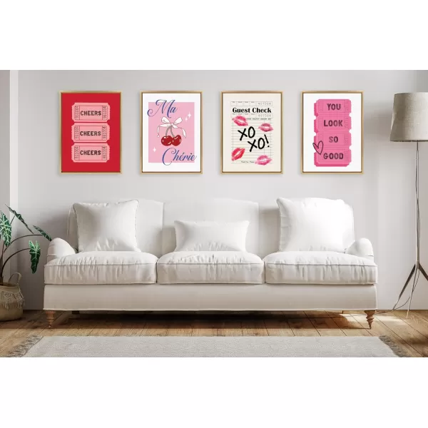 Kate and Laurel Sylvie Cheers Pink Red Ticket Framed Canvas Wall Art by Alli Standefer 18x24 Bright Gold Admission Ticket Art for Wall