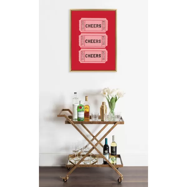 Kate and Laurel Sylvie Cheers Pink Red Ticket Framed Canvas Wall Art by Alli Standefer 18x24 Bright Gold Admission Ticket Art for Wall