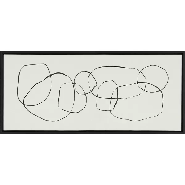 Kate and Laurel Sylvie Dancing Circles Framed Linen Textured Canvas Wall Art by Teju Reval of SnazzyHues 18x40 Gold Neutral Abstract Wall DecorBlack