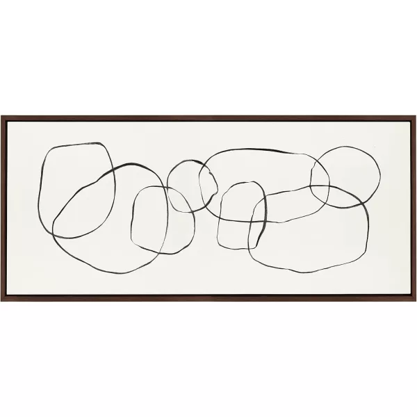 Kate and Laurel Sylvie Dancing Circles Framed Linen Textured Canvas Wall Art by Teju Reval of SnazzyHues 18x40 Gold Neutral Abstract Wall DecorBrown