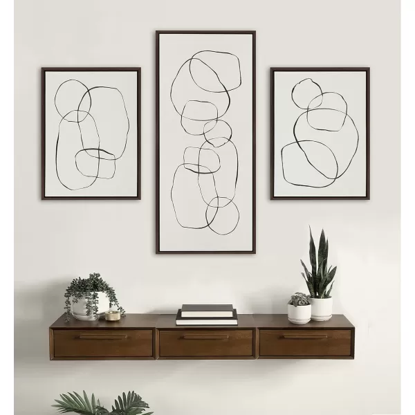Kate and Laurel Sylvie Dancing Circles Framed Linen Textured Canvas Wall Art by Teju Reval of SnazzyHues 18x40 Gold Neutral Abstract Wall DecorBrown