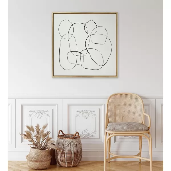 Kate and Laurel Sylvie Dancing Circles Framed Linen Textured Canvas Wall Art by Teju Reval of SnazzyHues 18x40 Gold Neutral Abstract Wall DecorGold
