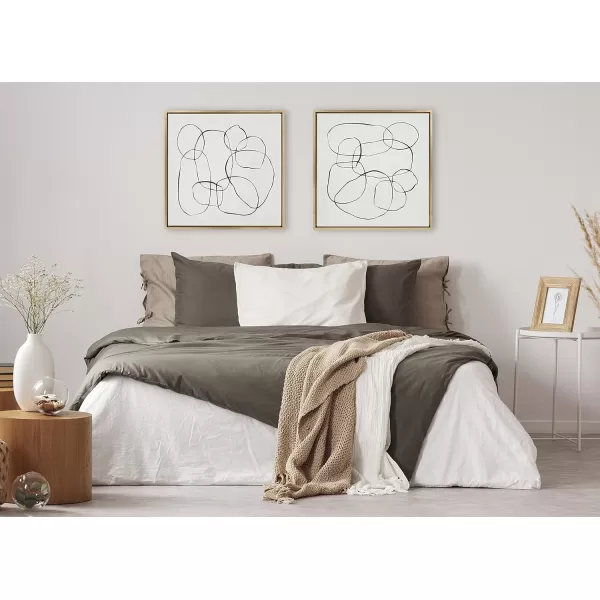Kate and Laurel Sylvie Dancing Circles Framed Linen Textured Canvas Wall Art by Teju Reval of SnazzyHues 18x40 Gold Neutral Abstract Wall DecorGold