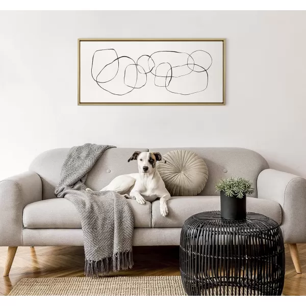 Kate and Laurel Sylvie Dancing Circles Framed Linen Textured Canvas Wall Art by Teju Reval of SnazzyHues 18x40 Gold Neutral Abstract Wall DecorGold