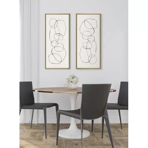 Kate and Laurel Sylvie Dancing Circles Framed Linen Textured Canvas Wall Art by Teju Reval of SnazzyHues 18x40 Gold Neutral Abstract Wall DecorGold