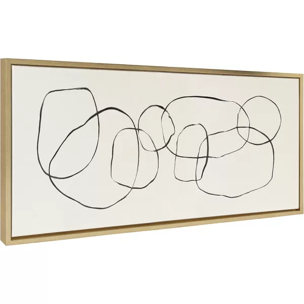 Kate and Laurel Sylvie Dancing Circles Framed Linen Textured Canvas Wall Art by Teju Reval of SnazzyHues 18x40 Gold Neutral Abstract Wall DecorGold