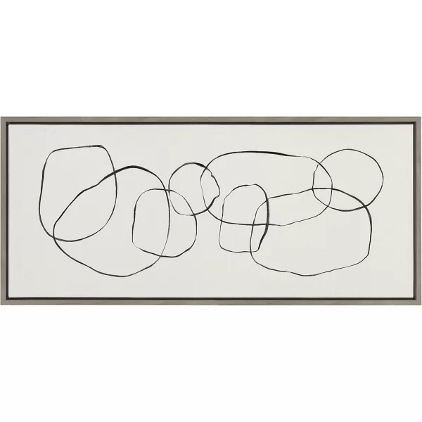 Kate and Laurel Sylvie Dancing Circles Framed Linen Textured Canvas Wall Art by Teju Reval of SnazzyHues 18x40 Gold Neutral Abstract Wall DecorGray