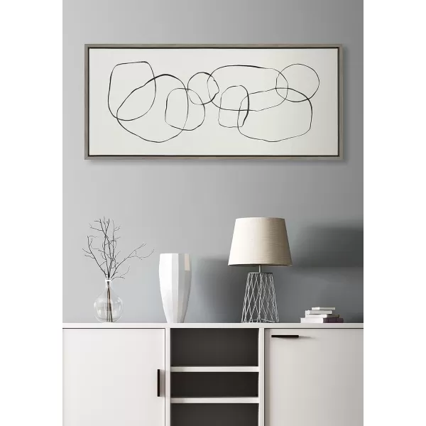 Kate and Laurel Sylvie Dancing Circles Framed Linen Textured Canvas Wall Art by Teju Reval of SnazzyHues 18x40 Gold Neutral Abstract Wall DecorGray