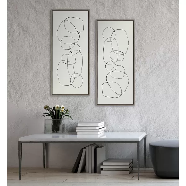 Kate and Laurel Sylvie Dancing Circles Framed Linen Textured Canvas Wall Art by Teju Reval of SnazzyHues 18x40 Gold Neutral Abstract Wall DecorGray
