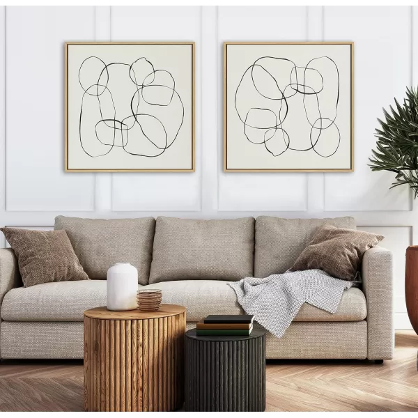 Kate and Laurel Sylvie Dancing Circles Framed Linen Textured Canvas Wall Art by Teju Reval of SnazzyHues 18x40 Gold Neutral Abstract Wall DecorNatural