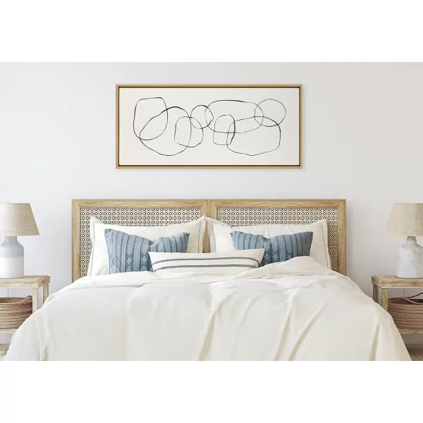 Kate and Laurel Sylvie Dancing Circles Framed Linen Textured Canvas Wall Art by Teju Reval of SnazzyHues 18x40 Gold Neutral Abstract Wall DecorNatural
