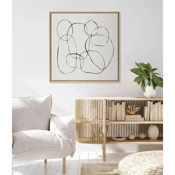 Kate and Laurel Sylvie Dancing Circles Framed Linen Textured Canvas Wall Art by Teju Reval of SnazzyHues 18x40 Gold Neutral Abstract Wall DecorNatural