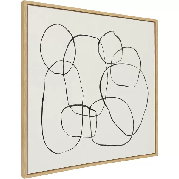 Kate and Laurel Sylvie Dancing Circles Framed Linen Textured Canvas Wall Art by Teju Reval of SnazzyHues 18x40 Gold Neutral Abstract Wall DecorNatural