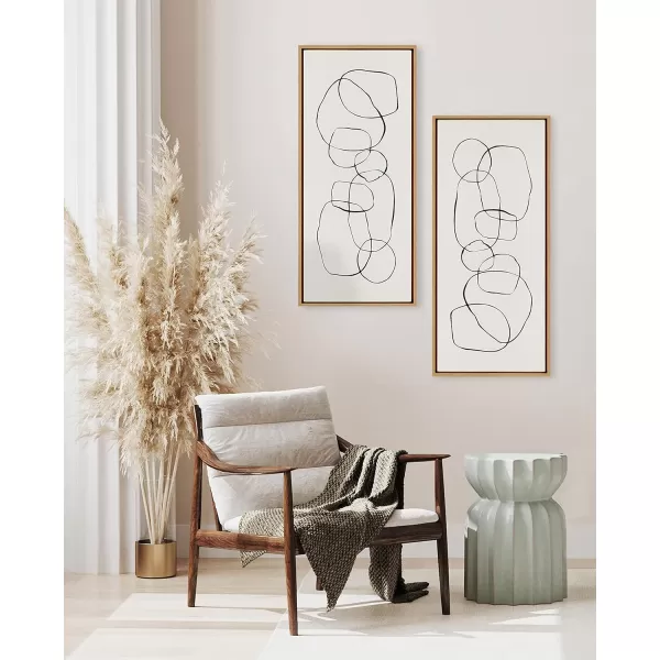Kate and Laurel Sylvie Dancing Circles Framed Linen Textured Canvas Wall Art by Teju Reval of SnazzyHues 18x40 Gold Neutral Abstract Wall DecorNatural