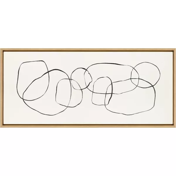 Kate and Laurel Sylvie Dancing Circles Framed Linen Textured Canvas Wall Art by Teju Reval of SnazzyHues 18x40 Gold Neutral Abstract Wall DecorNatural