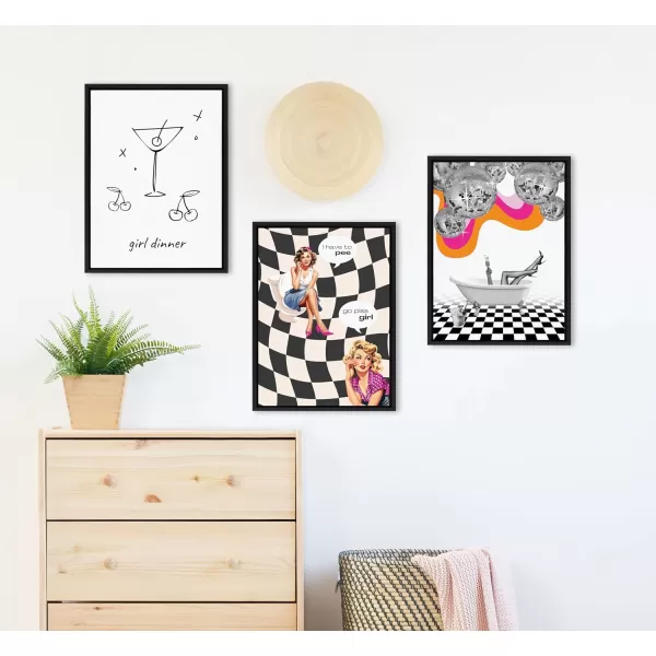 Kate and Laurel Sylvie Disco Bathtub Framed Canvas Wall Art by Honey Island Studio 18x24 Black Colorful Glam Bathroom Art for Wall