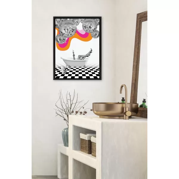Kate and Laurel Sylvie Disco Bathtub Framed Canvas Wall Art by Honey Island Studio 18x24 Black Colorful Glam Bathroom Art for Wall