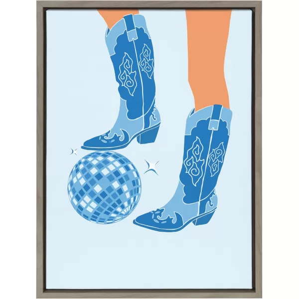 Kate and Laurel Sylvie Disco Cowgirl Blue Framed Canvas Wall Art by Honey Island Studio 18x24 Gray Cowgirl Boots Art for Wall