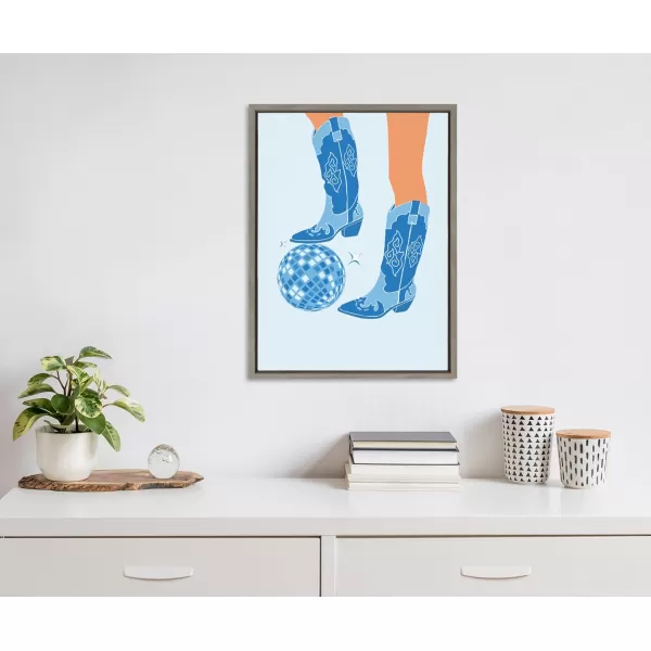 Kate and Laurel Sylvie Disco Cowgirl Blue Framed Canvas Wall Art by Honey Island Studio 18x24 Gray Cowgirl Boots Art for Wall