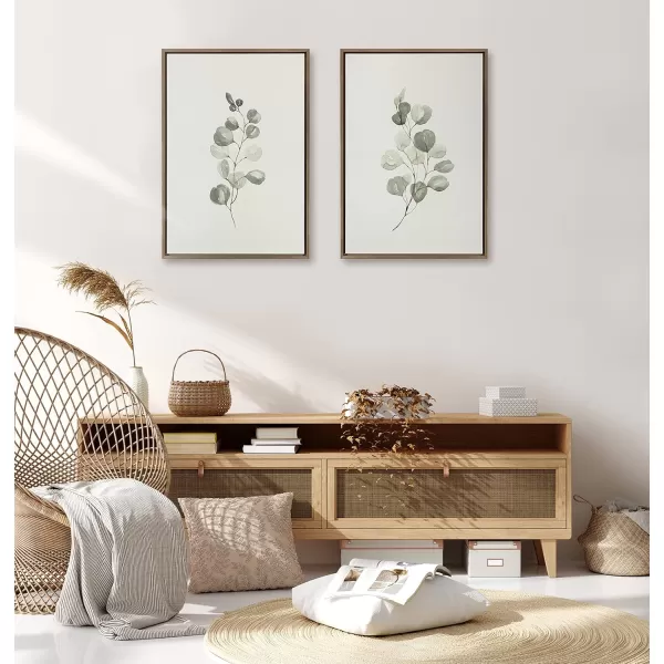 Kate and Laurel Sylvie Eucalyptus Framed Linen Textured Canvas Wall Art Set by Maja Mitrovic of Makes My Day Happy 18x24 Natural Sophisticated Botanical Art for WallGold