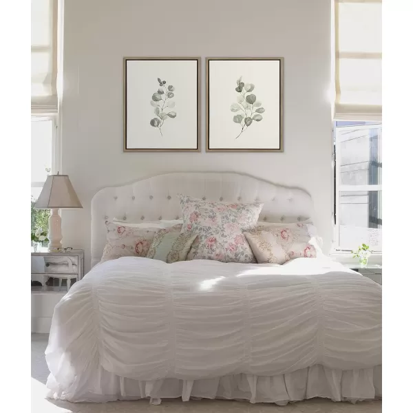Kate and Laurel Sylvie Eucalyptus Framed Linen Textured Canvas Wall Art Set by Maja Mitrovic of Makes My Day Happy 18x24 Natural Sophisticated Botanical Art for WallGold