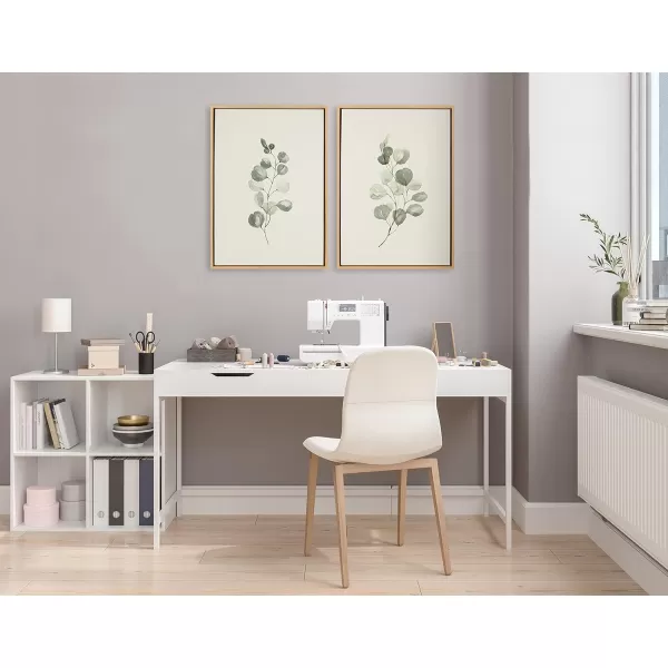 Kate and Laurel Sylvie Eucalyptus Framed Linen Textured Canvas Wall Art Set by Maja Mitrovic of Makes My Day Happy 18x24 Natural Sophisticated Botanical Art for WallNatural
