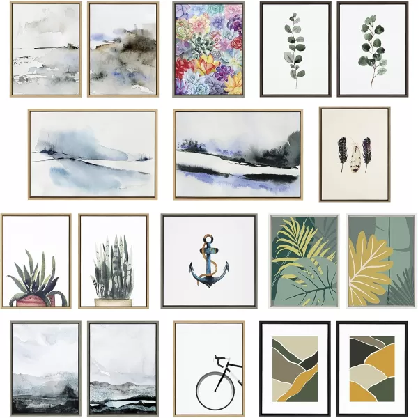 Kate and Laurel Sylvie Eucalyptus Framed Linen Textured Canvas Wall Art Set by Maja Mitrovic of Makes My Day Happy 18x24 Natural Sophisticated Botanical Art for WallNatural