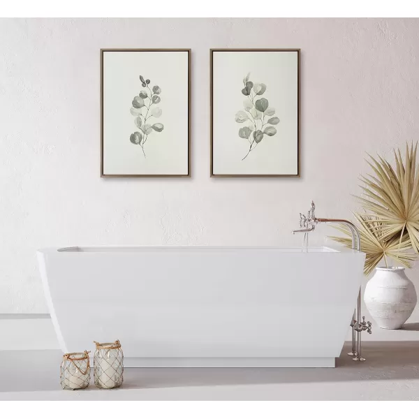 Kate and Laurel Sylvie Eucalyptus Framed Linen Textured Canvas Wall Art Set by Maja Mitrovic of Makes My Day Happy 18x24 Natural Sophisticated Botanical Art for WallGold