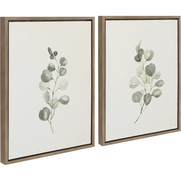 Kate and Laurel Sylvie Eucalyptus Framed Linen Textured Canvas Wall Art Set by Maja Mitrovic of Makes My Day Happy 18x24 Natural Sophisticated Botanical Art for WallGold