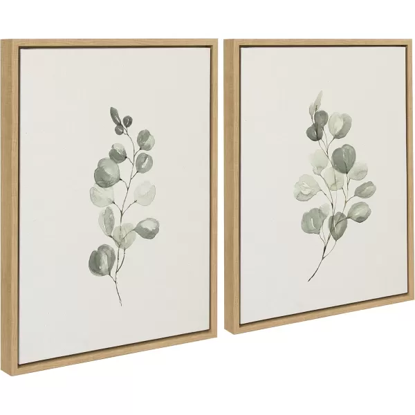Kate and Laurel Sylvie Eucalyptus Framed Linen Textured Canvas Wall Art Set by Maja Mitrovic of Makes My Day Happy 18x24 Natural Sophisticated Botanical Art for WallNatural