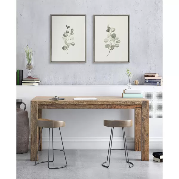 Kate and Laurel Sylvie Eucalyptus Framed Linen Textured Canvas Wall Art Set by Maja Mitrovic of Makes My Day Happy 18x24 Natural Sophisticated Botanical Art for WallGray