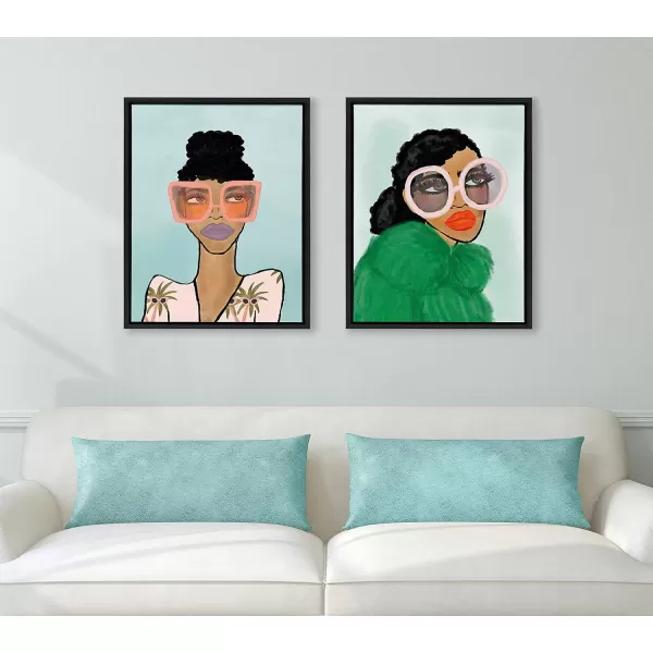 Kate and Laurel Sylvie Fashion Girl 2 Blue Framed Canvas Wall Art by Kendra Dandy of Bouffants and Broken Hearts 18x24 Natural Female Face Portrait Art for WallBlack