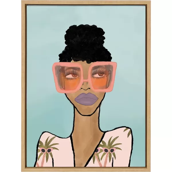 Kate and Laurel Sylvie Fashion Girl 2 Blue Framed Canvas Wall Art by Kendra Dandy of Bouffants and Broken Hearts 18x24 Natural Female Face Portrait Art for WallNatural