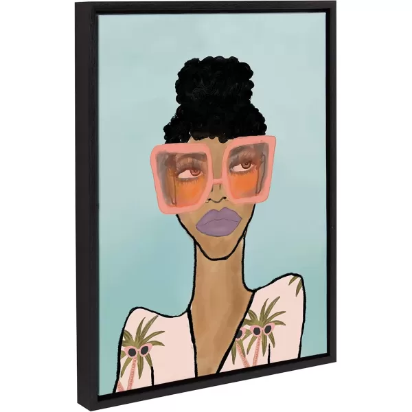 Kate and Laurel Sylvie Fashion Girl 2 Blue Framed Canvas Wall Art by Kendra Dandy of Bouffants and Broken Hearts 18x24 Natural Female Face Portrait Art for WallBlack