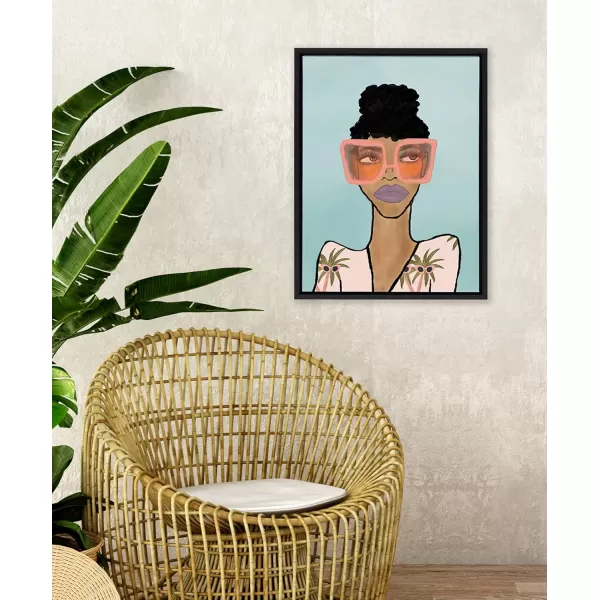 Kate and Laurel Sylvie Fashion Girl 2 Blue Framed Canvas Wall Art by Kendra Dandy of Bouffants and Broken Hearts 18x24 Natural Female Face Portrait Art for WallBlack