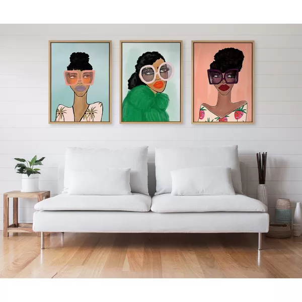 Kate and Laurel Sylvie Fashion Girl 2 Blue Framed Canvas Wall Art by Kendra Dandy of Bouffants and Broken Hearts 18x24 Natural Female Face Portrait Art for WallNatural