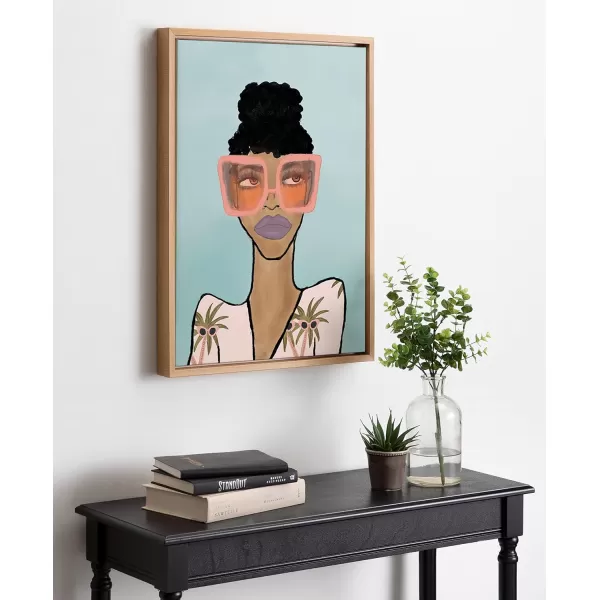 Kate and Laurel Sylvie Fashion Girl 2 Blue Framed Canvas Wall Art by Kendra Dandy of Bouffants and Broken Hearts 18x24 Natural Female Face Portrait Art for WallNatural