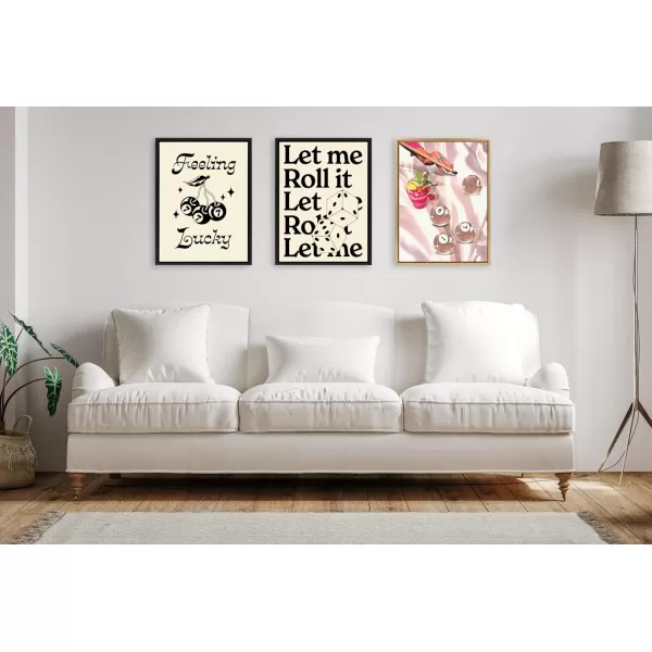 Kate and Laurel Sylvie Feeling Lucky Cherries Framed Canvas Wall Art by Alli Standefer 18x24 Black Cute Glam Cherry Art for Wall