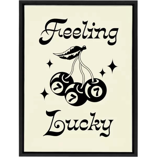 Kate and Laurel Sylvie Feeling Lucky Cherries Framed Canvas Wall Art by Alli Standefer 18x24 Black Cute Glam Cherry Art for Wall
