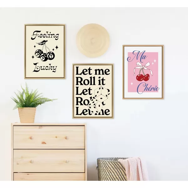 Kate and Laurel Sylvie Feeling Lucky Cherries Framed Canvas Wall Art by Alli Standefer 18x24 Bright Gold Cute Glam Cherry Art for Wall