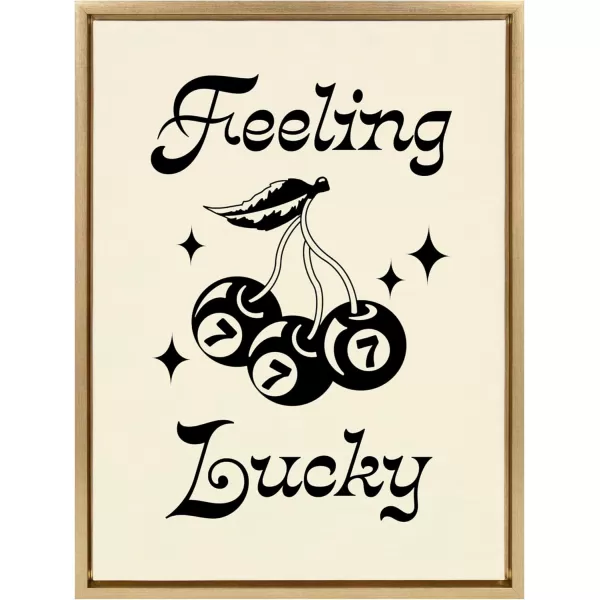Kate and Laurel Sylvie Feeling Lucky Cherries Framed Canvas Wall Art by Alli Standefer 18x24 Bright Gold Cute Glam Cherry Art for Wall