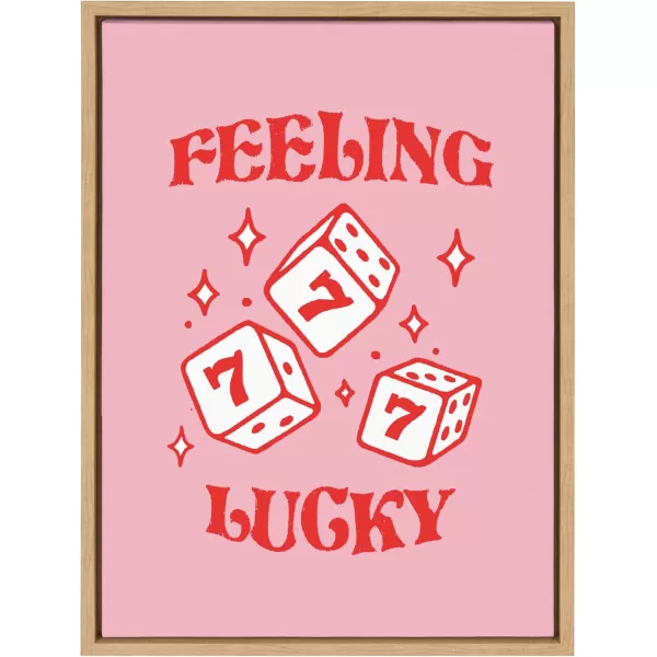 Kate and Laurel Sylvie Feeling Lucky Framed Canvas Wall Art by Alli Standefer 18x24 Natural Cute Casino Dice Art for Wall