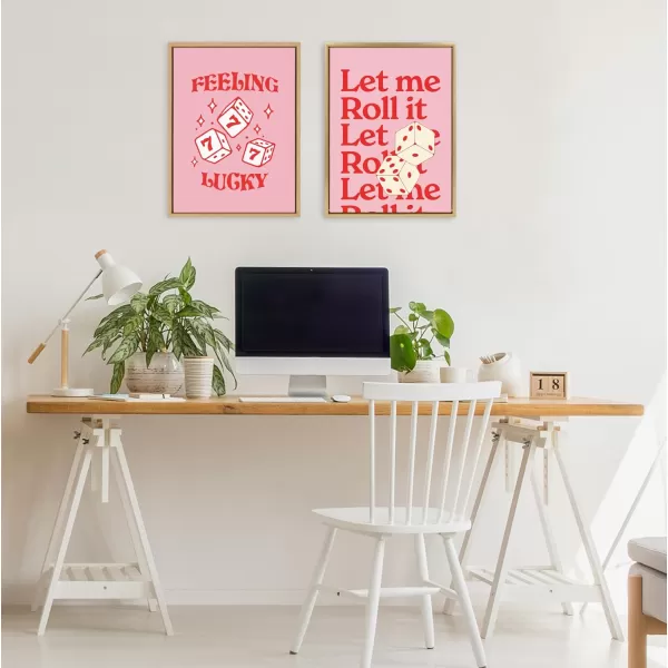 Kate and Laurel Sylvie Feeling Lucky Framed Canvas Wall Art by Alli Standefer 18x24 Natural Cute Casino Dice Art for Wall