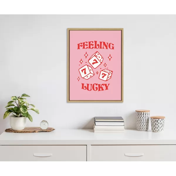 Kate and Laurel Sylvie Feeling Lucky Framed Canvas Wall Art by Alli Standefer 18x24 Natural Cute Casino Dice Art for Wall