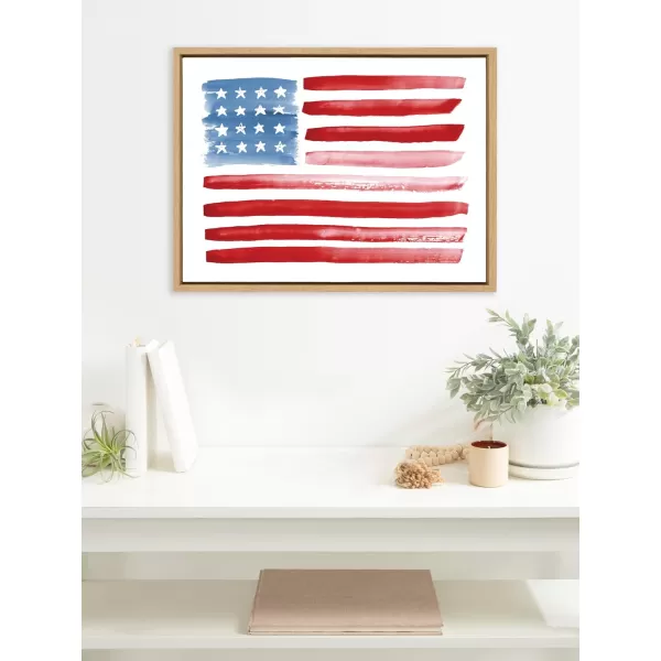 Kate and Laurel Sylvie Flag Alone Framed Canvas Wall Art by Sara Berrenson 18x24 Natural Fourth of July American Flag Decor for WallNatural